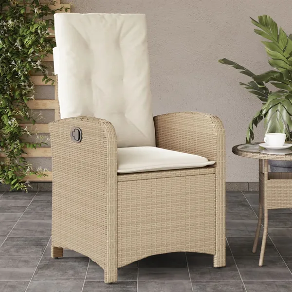 Chaise inclinable de jardin avec coussins beige résine tressée