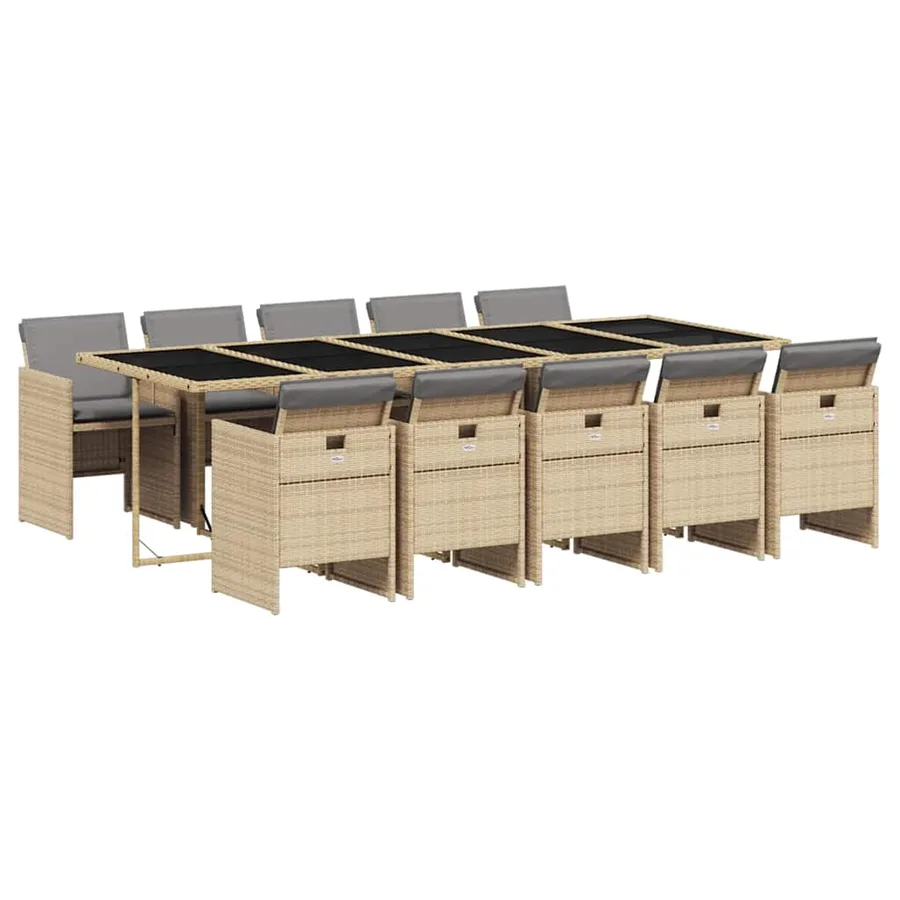 Ensemble à manger de jardin et coussins 11 pcs mélange beige - 2