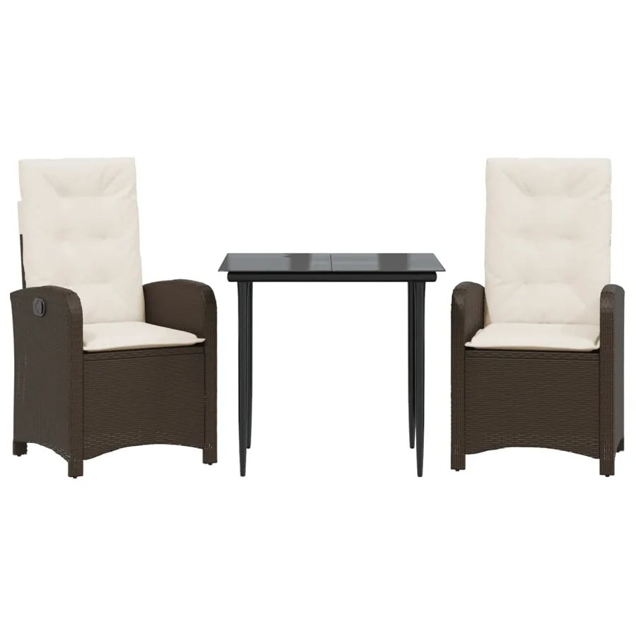 Ensemble à manger de jardin 3 pcs et coussins marron poly rotin - 2