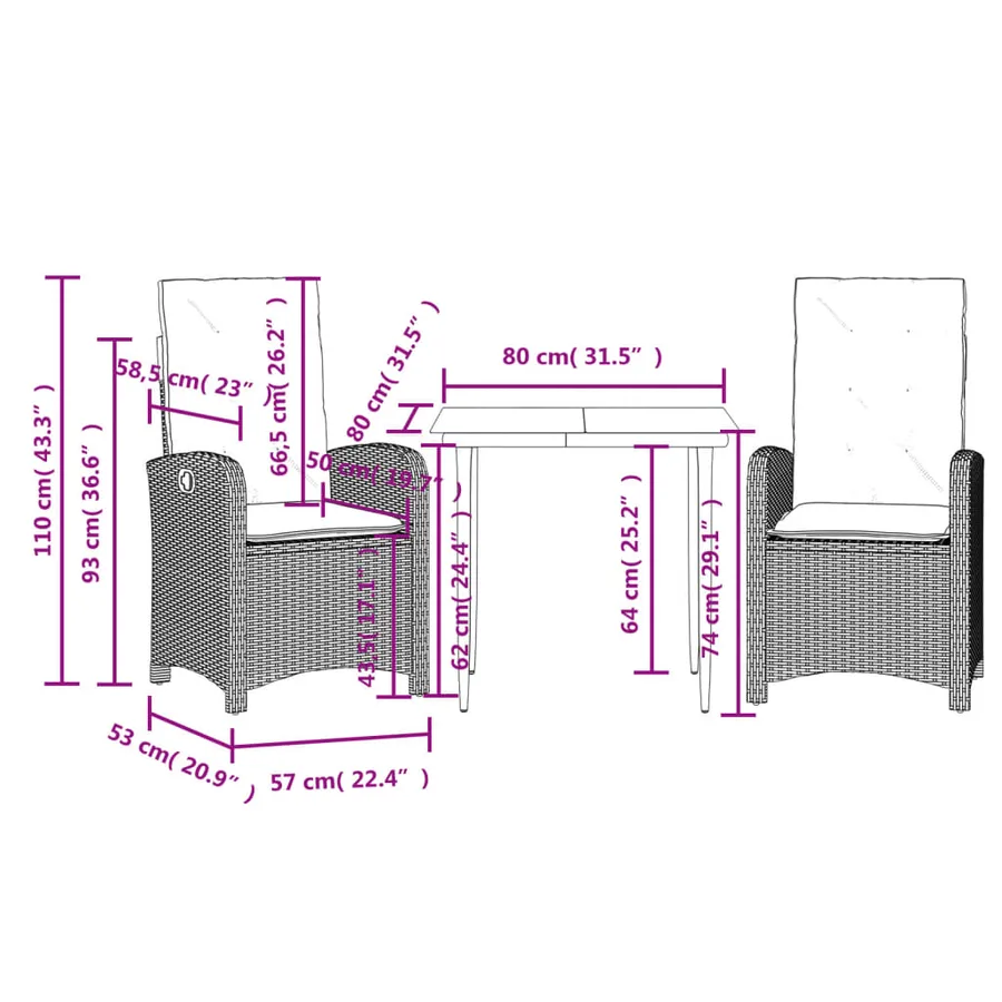 Ensemble à manger de jardin 3 pcs et coussins marron poly rotin - 9