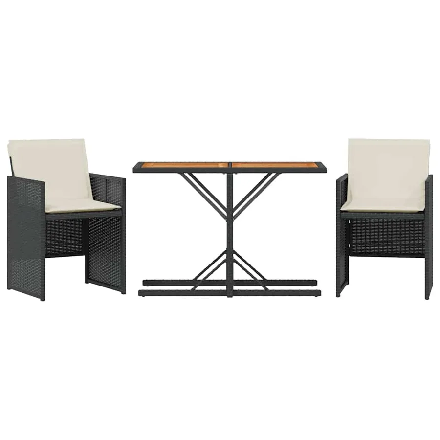 Ensemble de bistro 3 pcs avec coussins noir résine tressée - 2