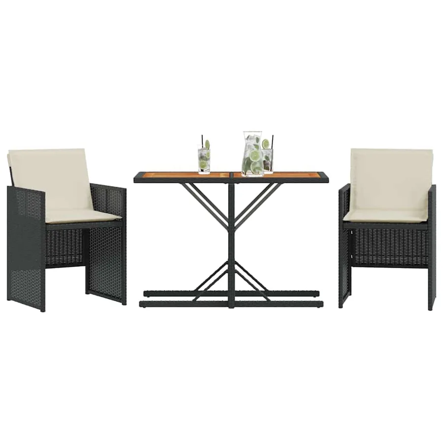 Ensemble de bistro 3 pcs avec coussins noir résine tressée - 3