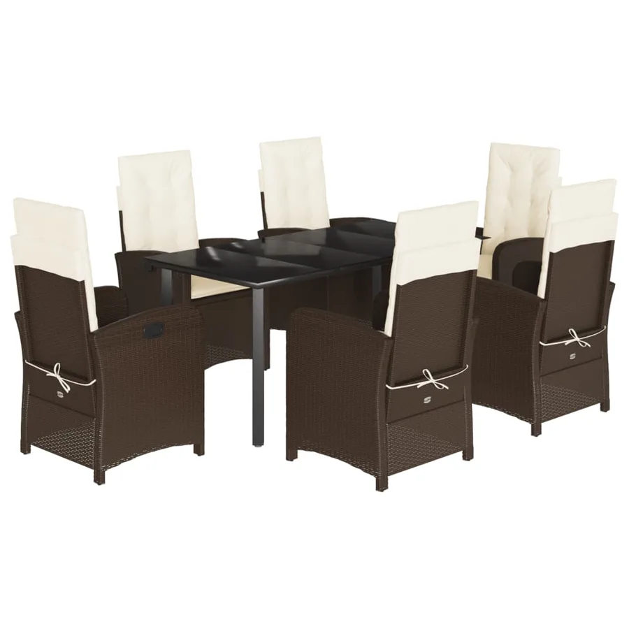 Ensemble à manger de jardin et coussins 7 pcs marron rotin - 2
