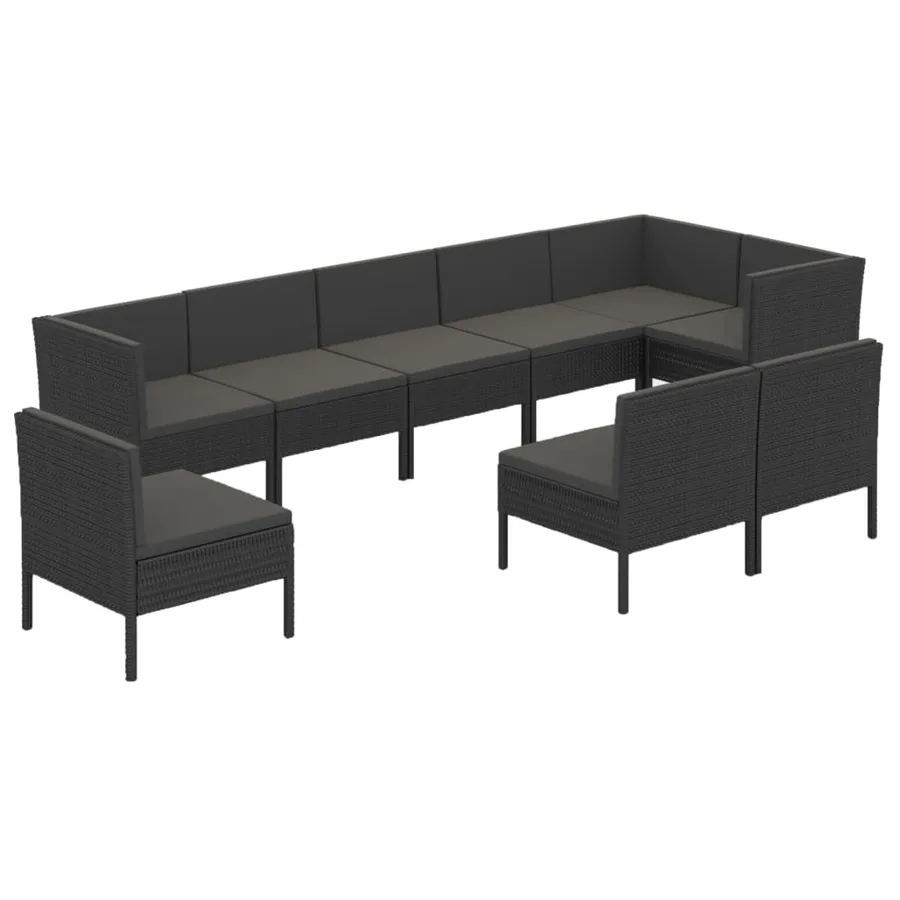 Salon de jardin 9 pcs avec coussins Résine tressée Noir - 2