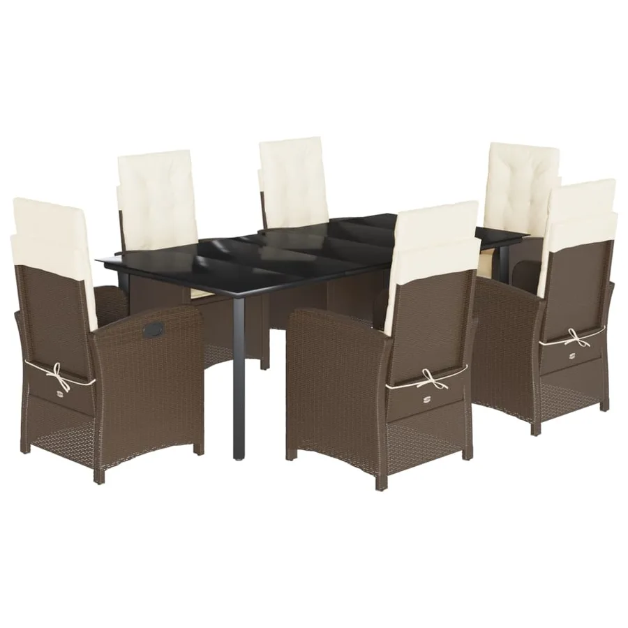 Ensemble à manger de jardin et coussins 7 pcs marron rotin - 2