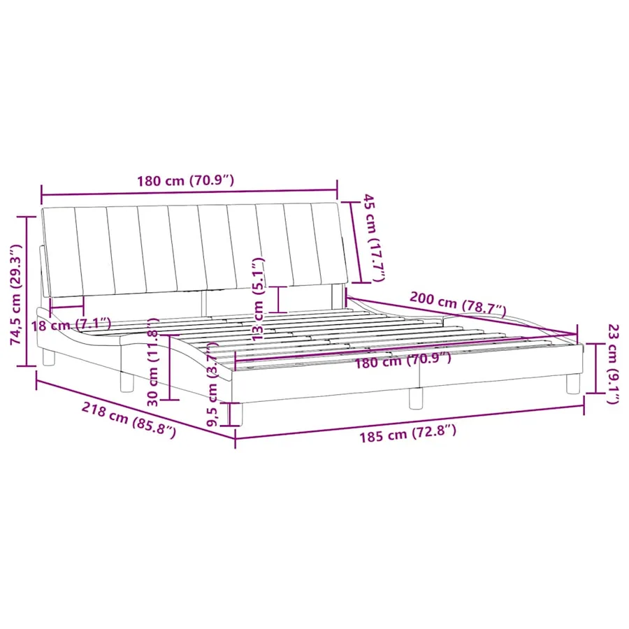Cadre de lit sans matelas Hanko gris clair 180x200 cm velours - 12