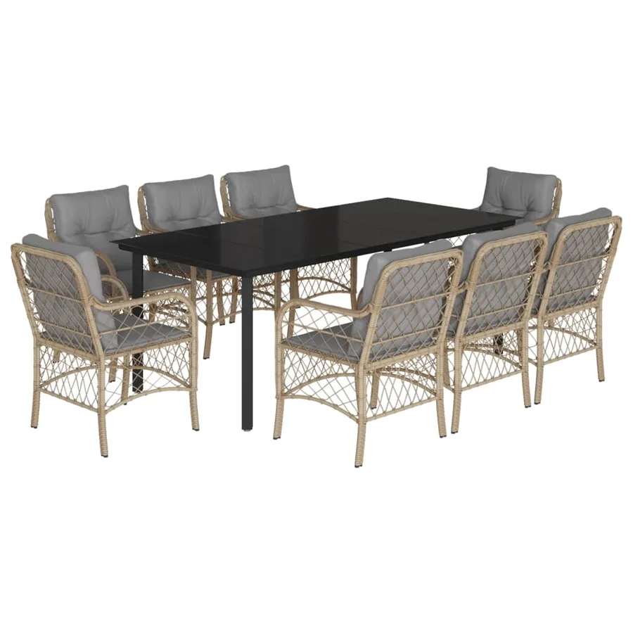 Ensemble à manger de jardin et coussins 9 pcs mélange beige - 2