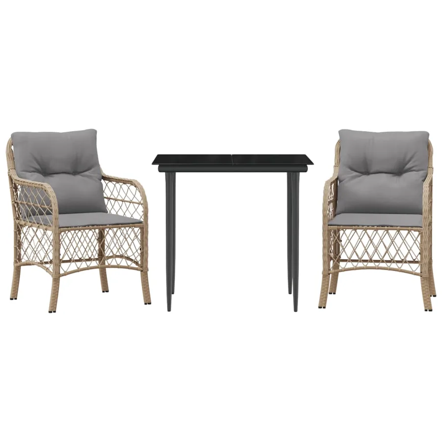 Ensemble de bistro 3 pcs coussins mélange beige résine tressée - 2