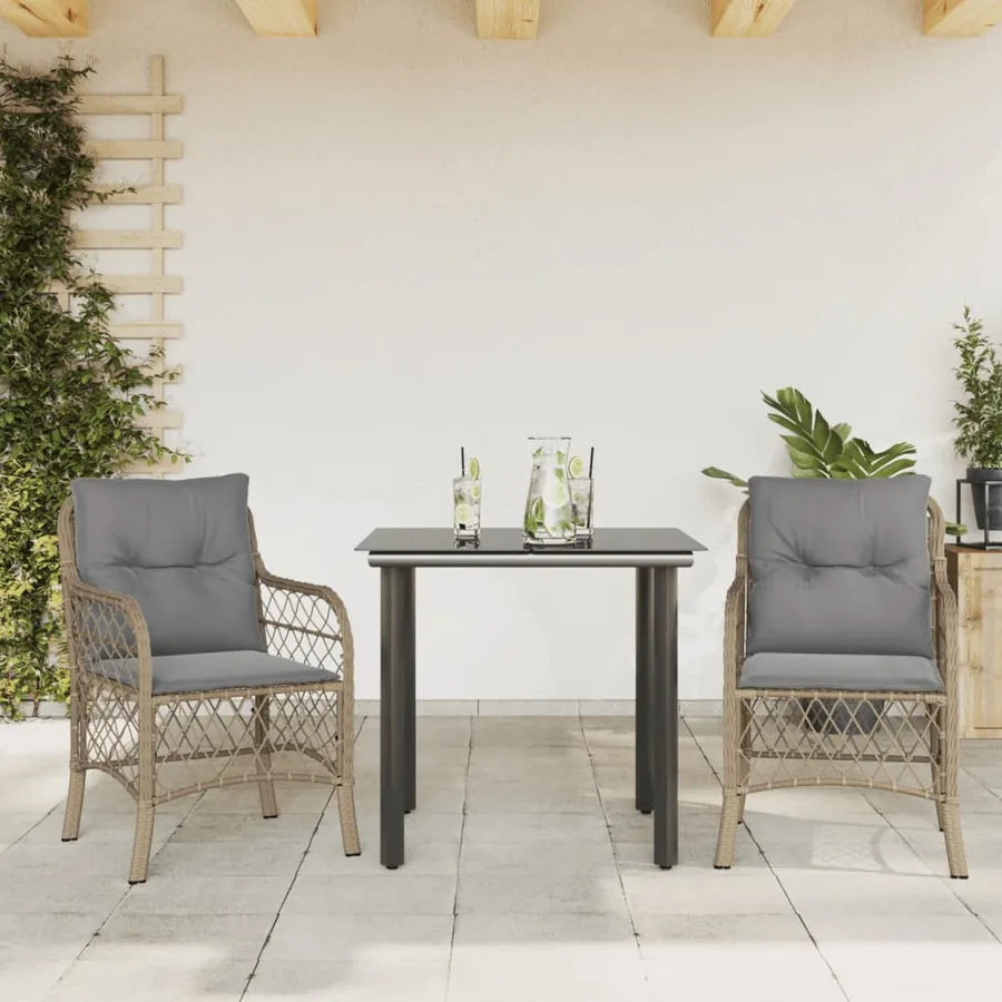 Ensemble de bistro 3 pcs coussins mélange beige résine tressée