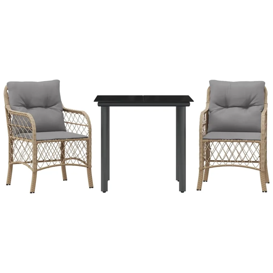 Ensemble de bistro 3 pcs coussins mélange beige résine tressée - 2