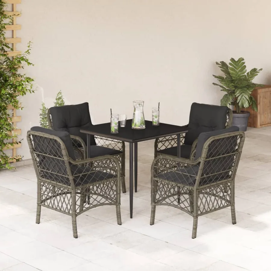 Ensemble à manger de jardin 5 pcs coussins gris résine tressée