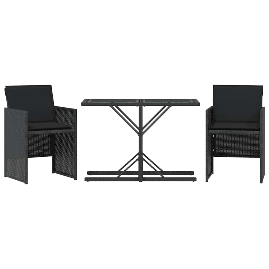 Ensemble de bistro 3 pcs avec coussins noir résine tressée - 2