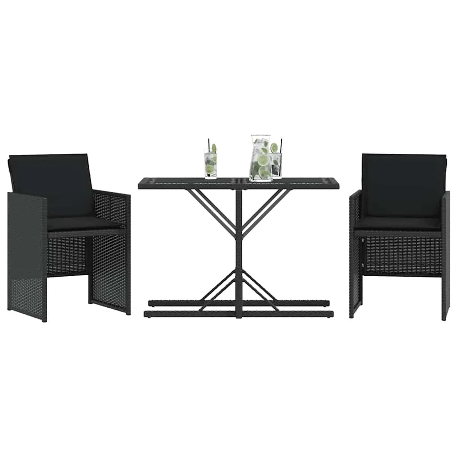 Ensemble de bistro 3 pcs avec coussins noir résine tressée - 3
