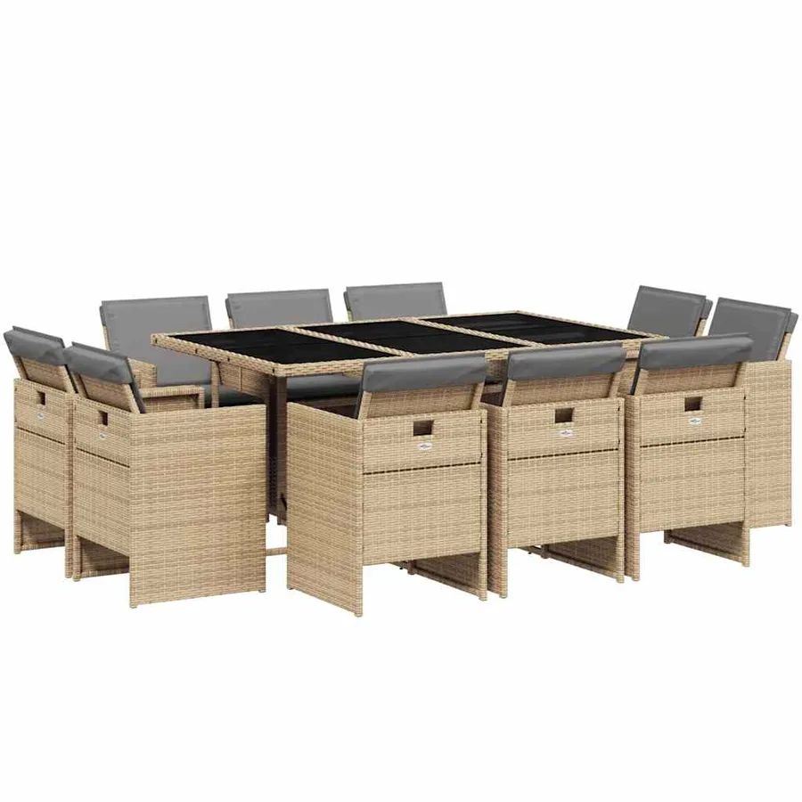 Ensemble à manger de jardin et coussins 11 pcs mélange beige - 2