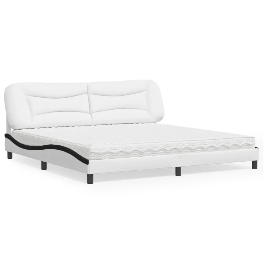 Lit avec matelas Hvar blanc et noir 200x200 cm similicuir