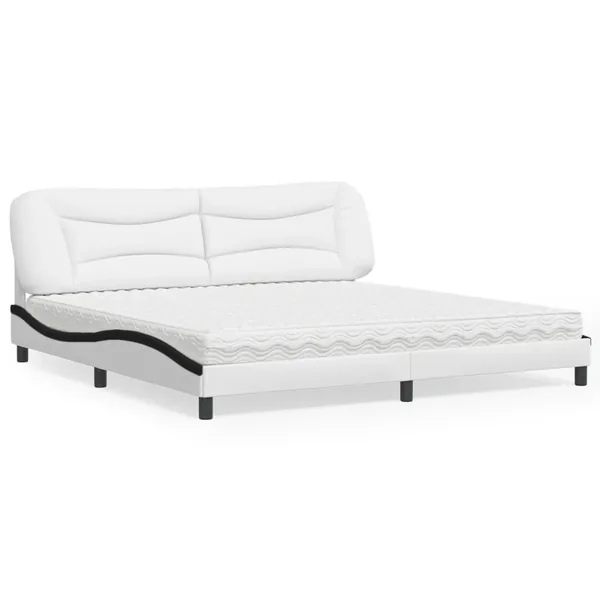 Lit avec matelas Hvar blanc et noir 200x200 cm similicuir