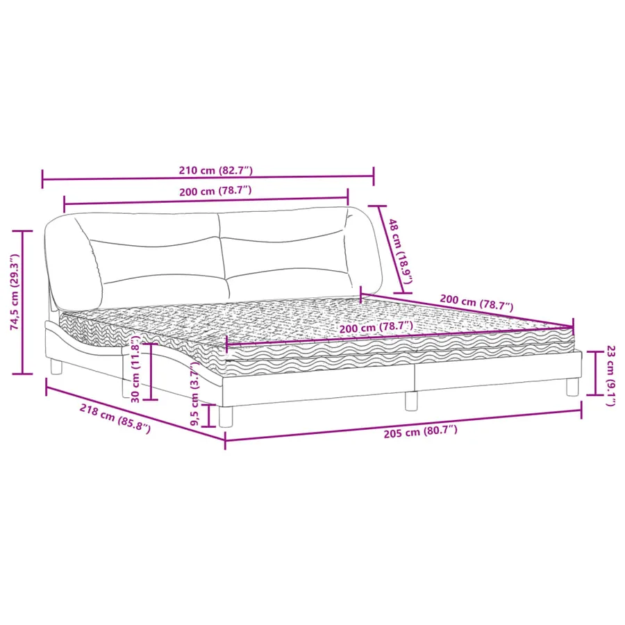 Lit avec matelas Hvar blanc et noir 200x200 cm similicuir - 12