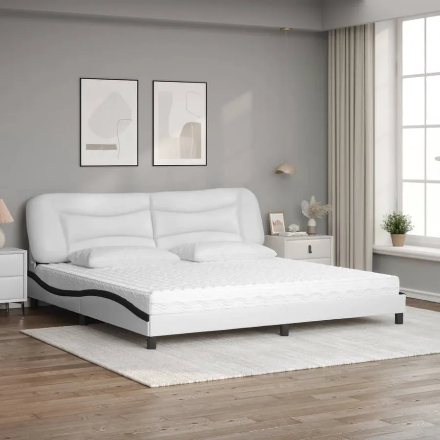 Lit avec matelas Hvar blanc et noir 200x200 cm similicuir - 3