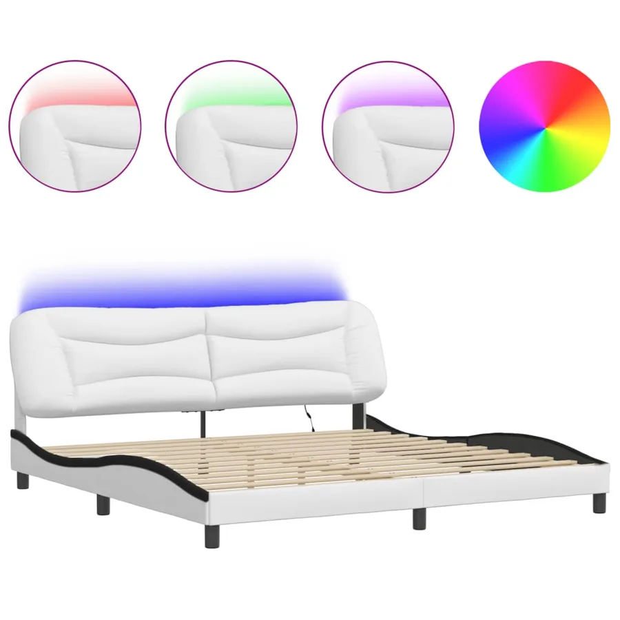 Cadre de lit avec LED sans matelas Hvar blanc et noir 200x200 cm - 2