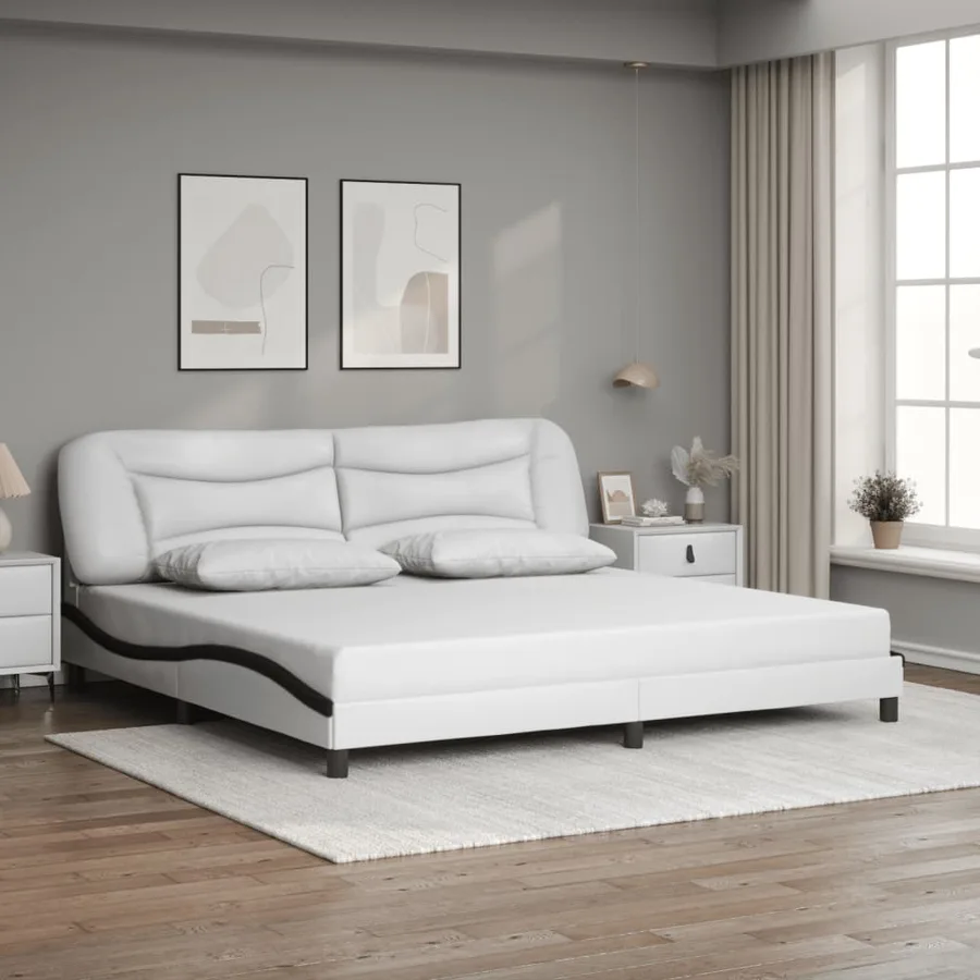Cadre de lit avec LED sans matelas Hvar blanc et noir 200x200 cm - 4