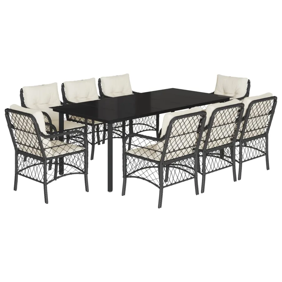 Ensemble à manger de jardin 9pcs coussins noir résine tressée - 2