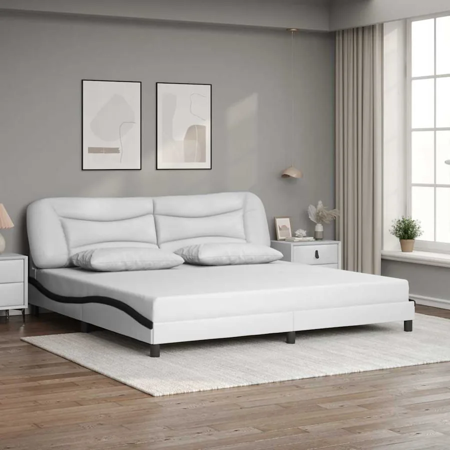 Cadre de lit sans matelas Hvar blanc et noir 200x200 cm similicuir