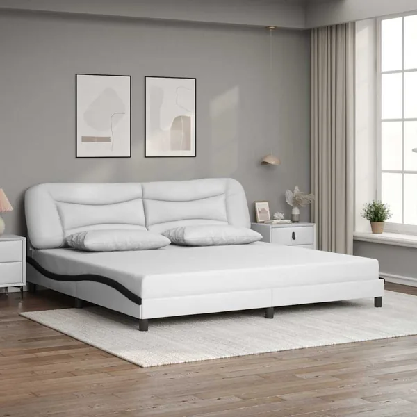 Cadre de lit sans matelas Hvar blanc et noir 200x200 cm similicuir