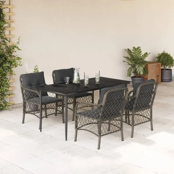 Ensemble à manger de jardin 5 pcs coussins gris résine tressée