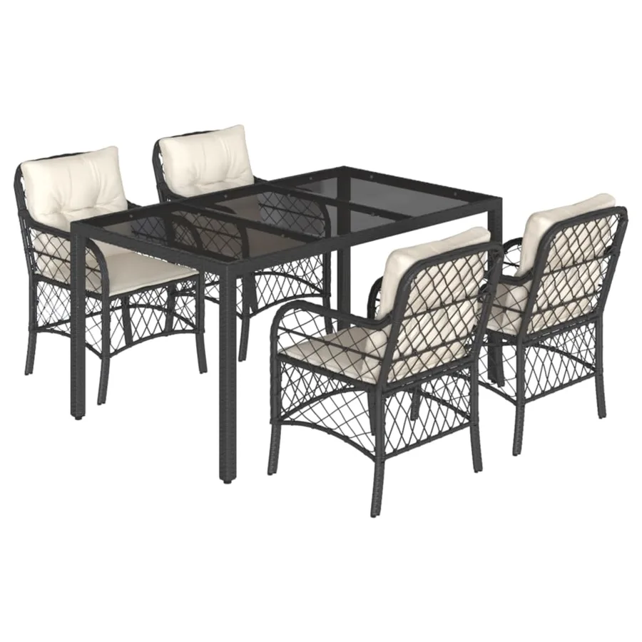 Ensemble à manger de jardin coussins 5pcs Noir Résine tressée - 2