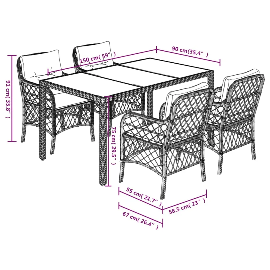 Ensemble à manger de jardin coussins 5pcs Noir Résine tressée - 7