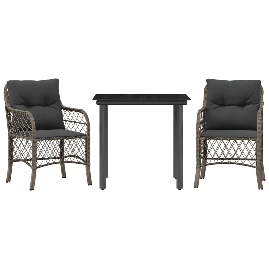 Ensemble de bistro 3 pcs avec coussins gris résine tressée - 2