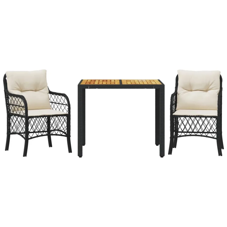 Ensemble de bistro 3 pcs avec coussins noir résine tressée - 2