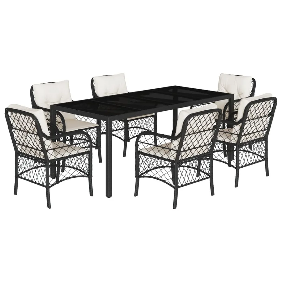 Ensemble à manger de jardin coussins 7pcs Noir Résine tressée - 2