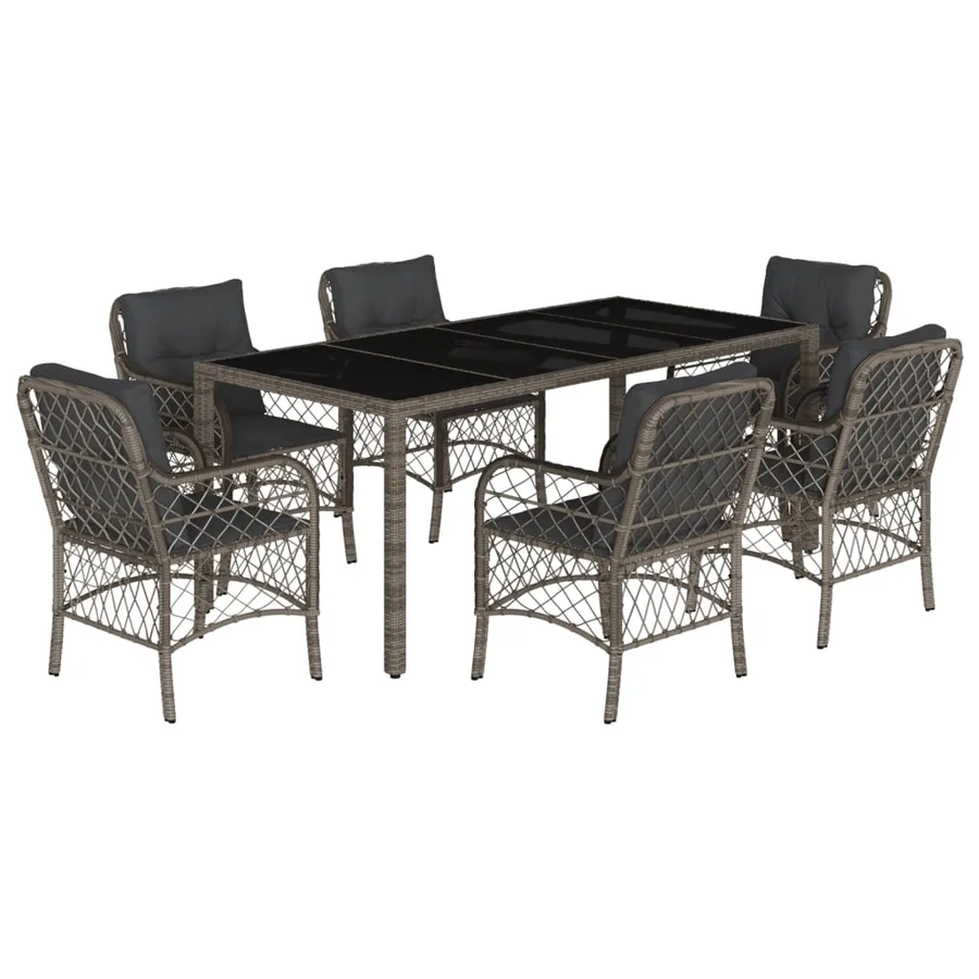 Ensemble à manger de jardin et coussins 7 pcs gris rotin - 2