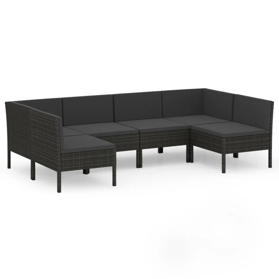 Salon de jardin 6 pcs avec coussins résine tressée noir - 2