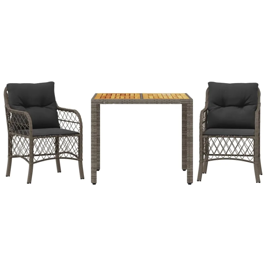 Ensemble de bistro 3 pcs avec coussins gris résine tressée - 2