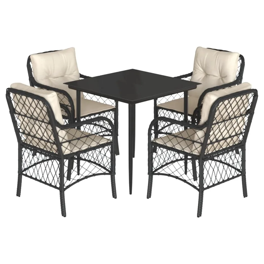 Ensemble à manger de jardin coussins 5pcs Noir Résine tressée - 2