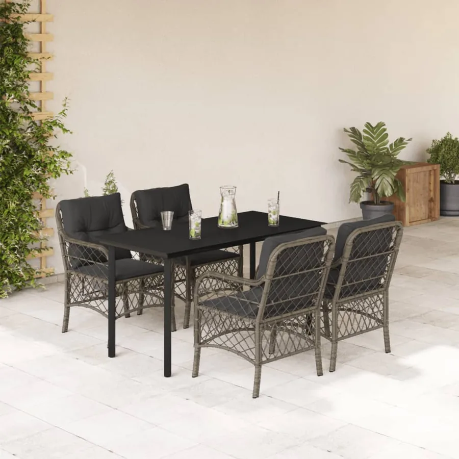 Ensemble à manger de jardin 5 pcs coussins gris résine tressée