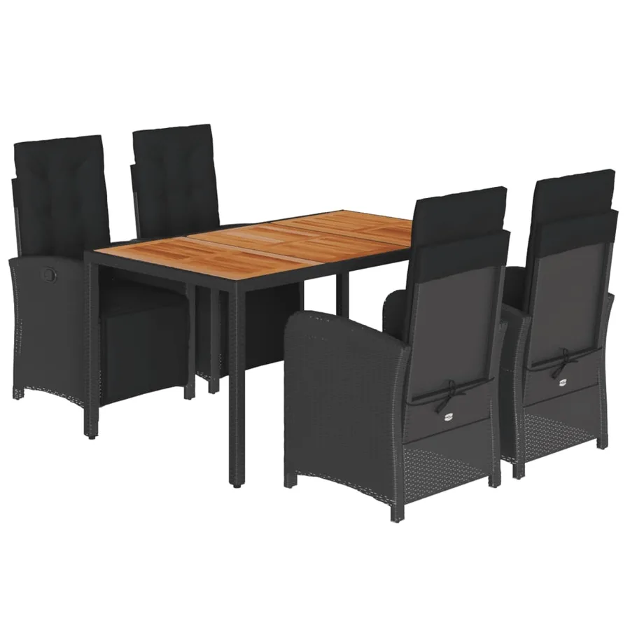 Ensemble à manger de jardin coussins 5pcs Noir Résine tressée - 2