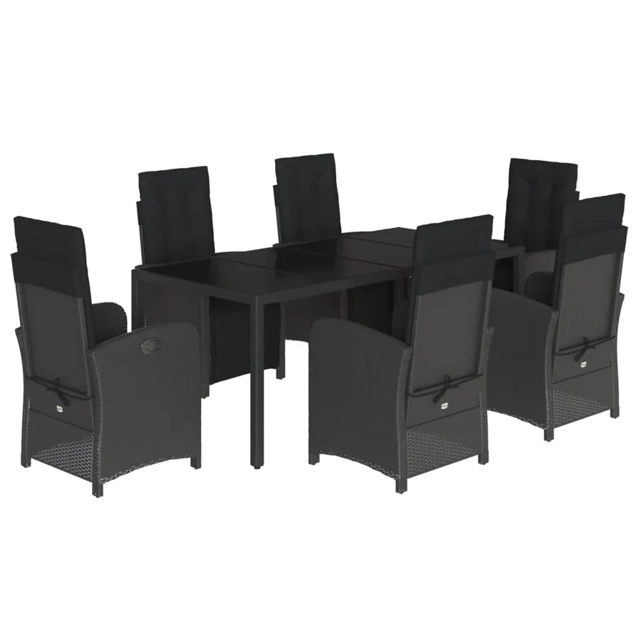 Ensemble à manger de jardin coussins 7pcs Noir Résine tressée - 2