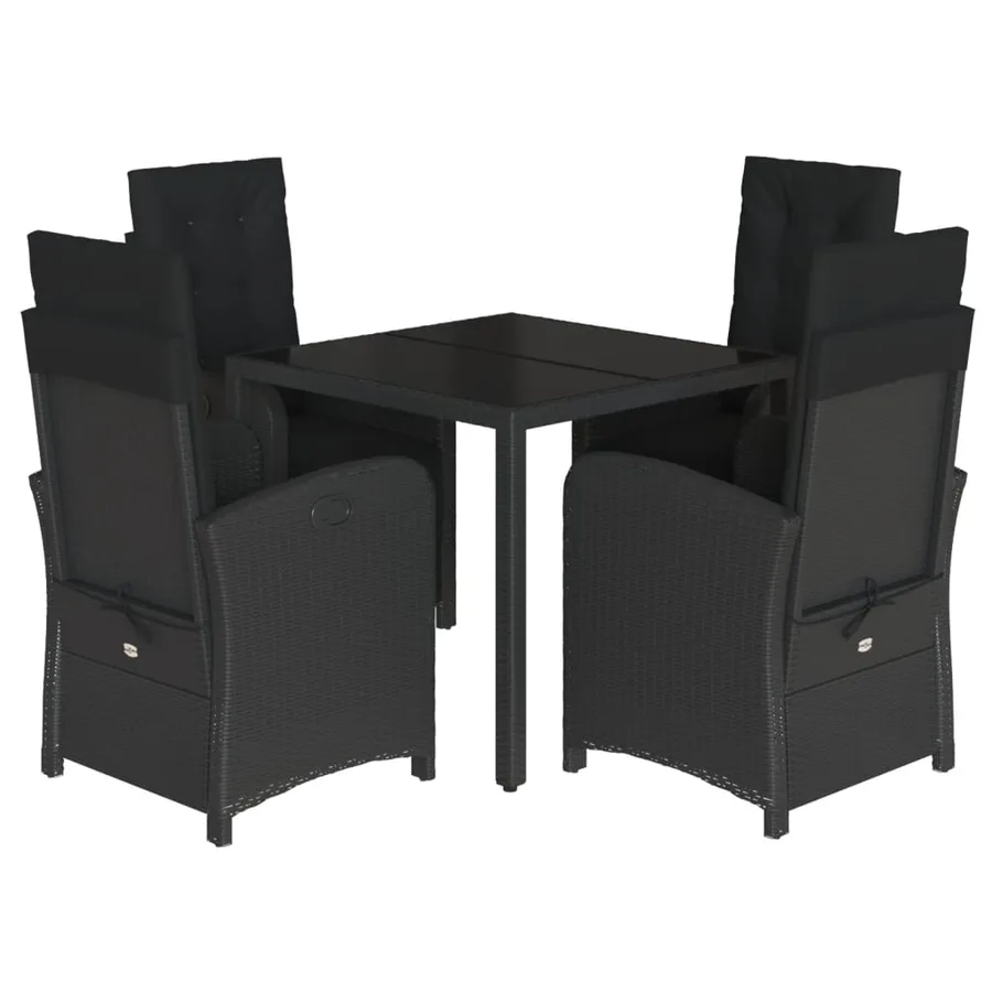 Ensemble à manger de jardin coussins 5pcs Noir Résine tressée - 2