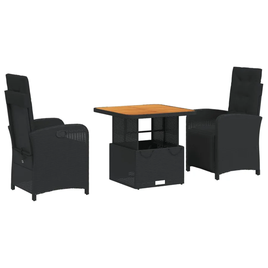 Ensemble à manger de jardin avec coussins 3 pcs Noir - 2