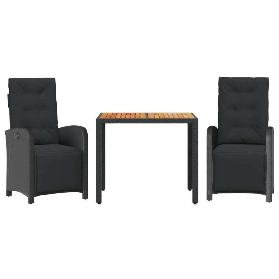 Ensemble de bistro 3 pcs avec coussins noir résine tressée - 2