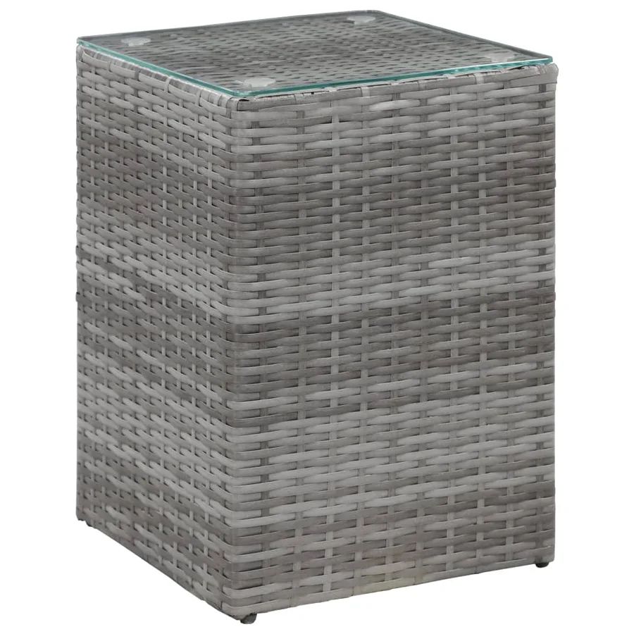 Tables d'appoint 3 pcs et dessus en verre Gris Résine tressée - 3