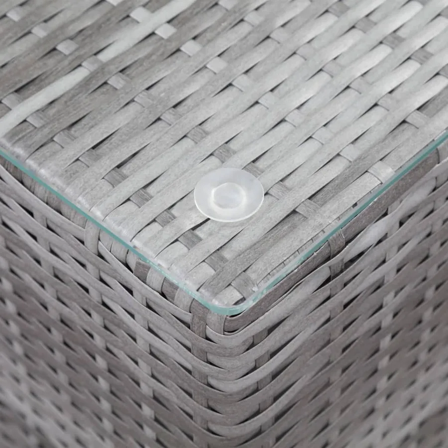 Tables d'appoint 3 pcs et dessus en verre Gris Résine tressée - 6