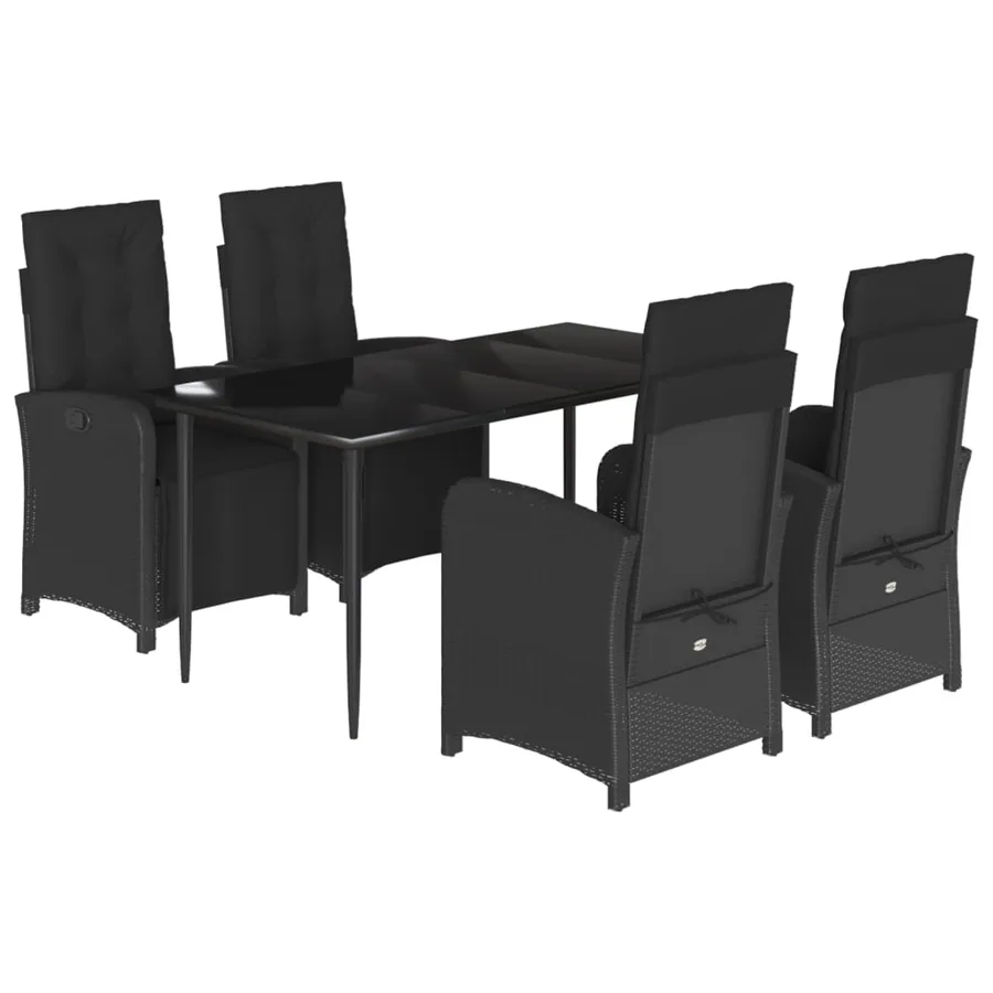 Ensemble à manger de jardin coussins 5pcs Noir Résine tressée - 2