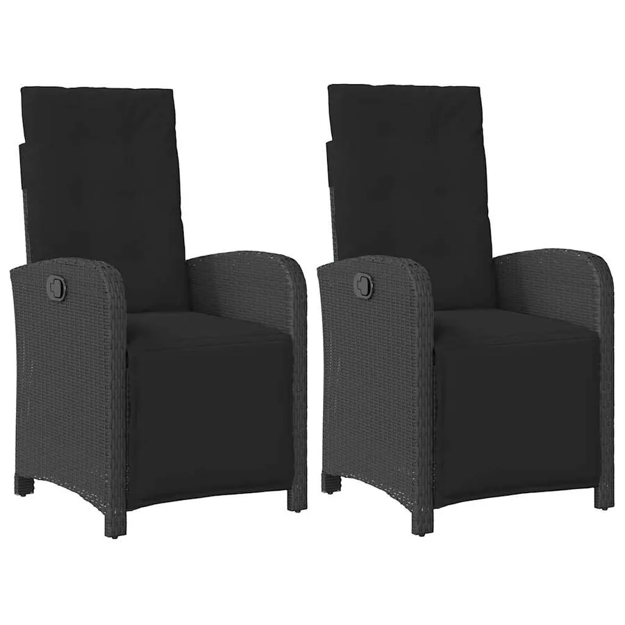 Chaises inclinables de jardin lot de 2 repose-pied noir rotin - 2