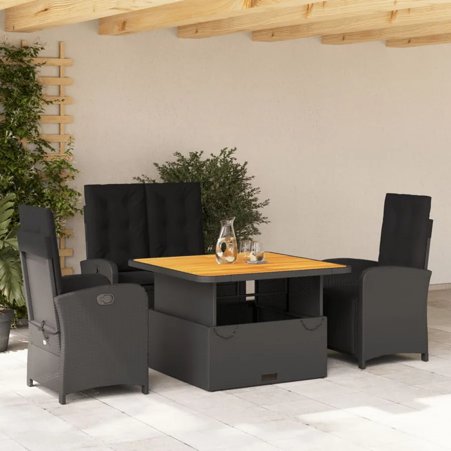 Ensemble à manger de jardin 4 pcs avec coussins noir