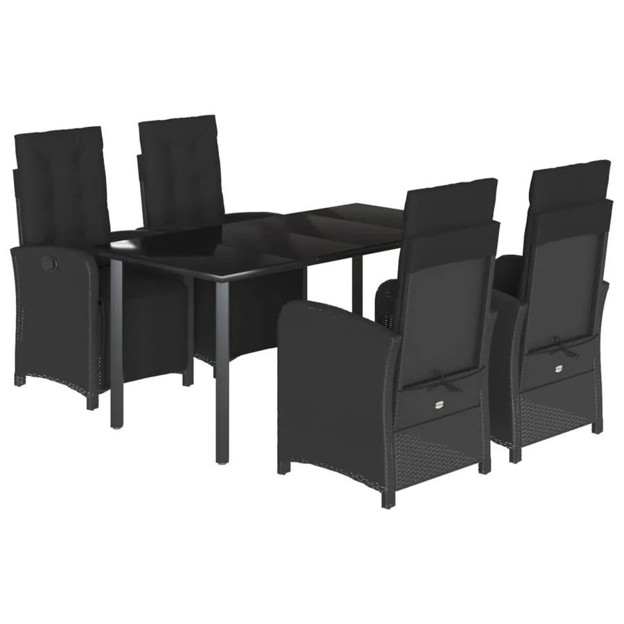 Ensemble à manger de jardin coussins 5pcs Noir Résine tressée - 2