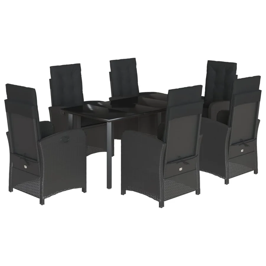 Ensemble à manger de jardin coussins 7pcs Noir Résine tressée - 2